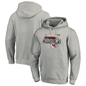 Kansas City Chiefs NFL Pro Line by Fanatics Branded Super Bowl LIV Champions Trophy Collection Locker Room Pullover Hoodie – Heather Gray