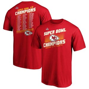 Kansas City Chiefs NFL Pro Line by Fanatics Branded Super Bowl LIV Champions Huddle Roster T-Shirt – Red