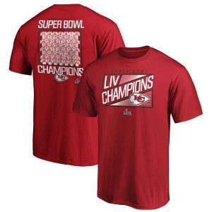 Kansas City Chiefs NFL Pro Line by Fanatics Branded Super Bowl LIV Champions Hut Roster T-Shirt – Red