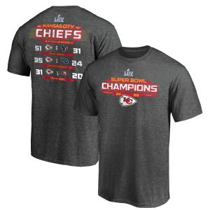 Kansas City Chiefs NFL Pro Line by Fanatics Branded Super Bowl LIV Champions Running Back Schedule T-Shirt – Heather Charcoal